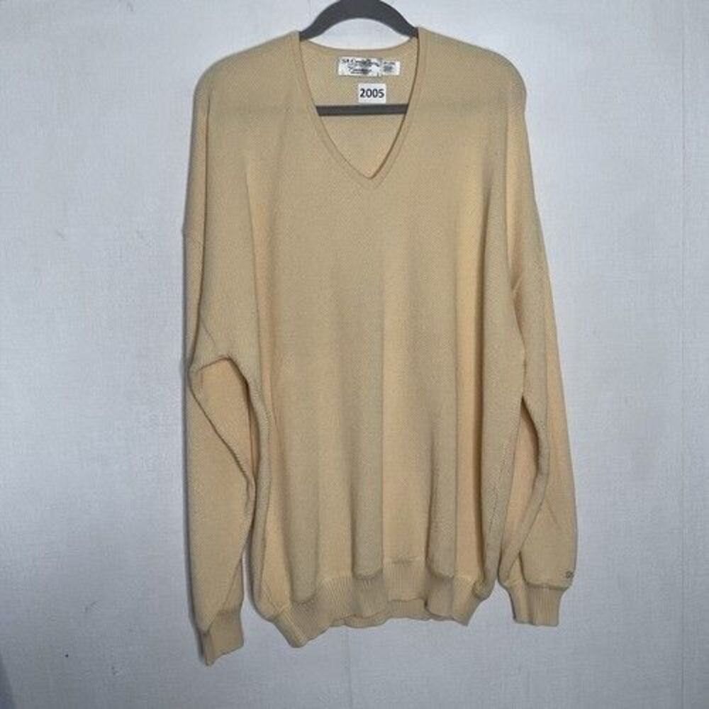St. Croix Foursome Pastel Yellow‎ V-Neck Sweater Pullover Men Size 2XL Long